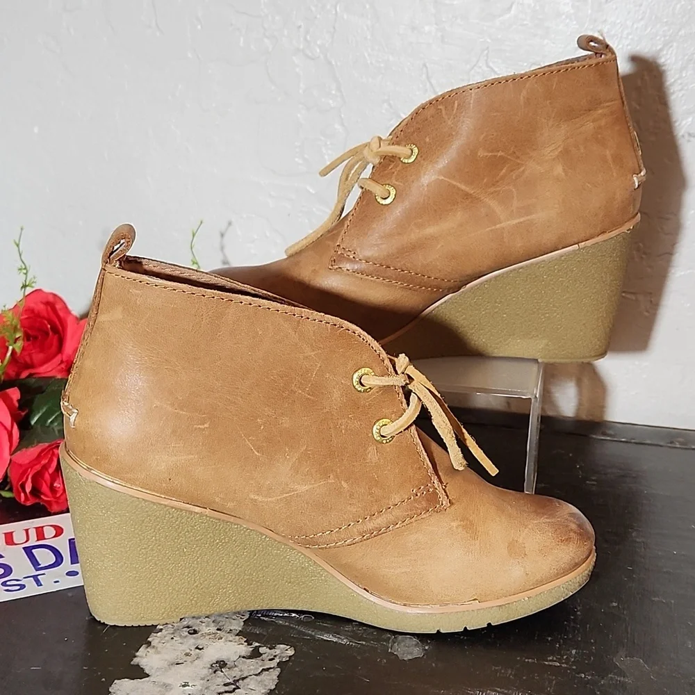 SPERRY Women's Harlow Burnished Leather Wedge Bootie 6